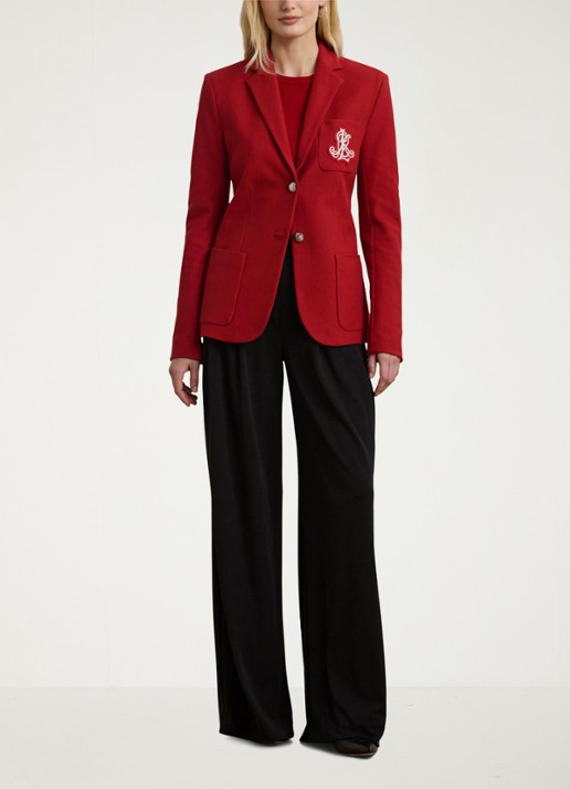 Ralph Lauren Blazer van piqué katoen met metallic logoborduring - voorkant 2 madison red / rood