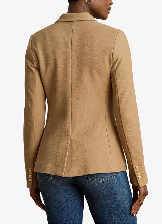 Ralph Lauren Blazer van piqué katoen met metallic logoborduring - achterkant camel