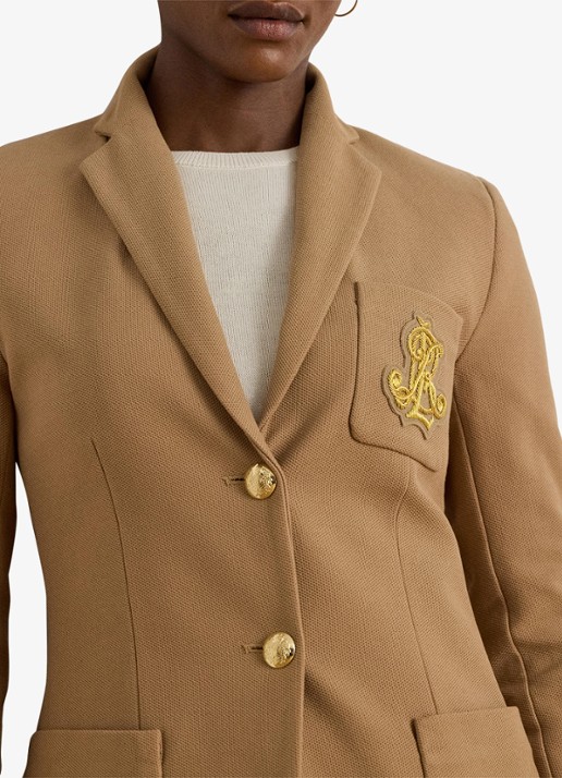 Ralph Lauren Blazer van piqué katoen met metallic logoborduring - detail 4 camel