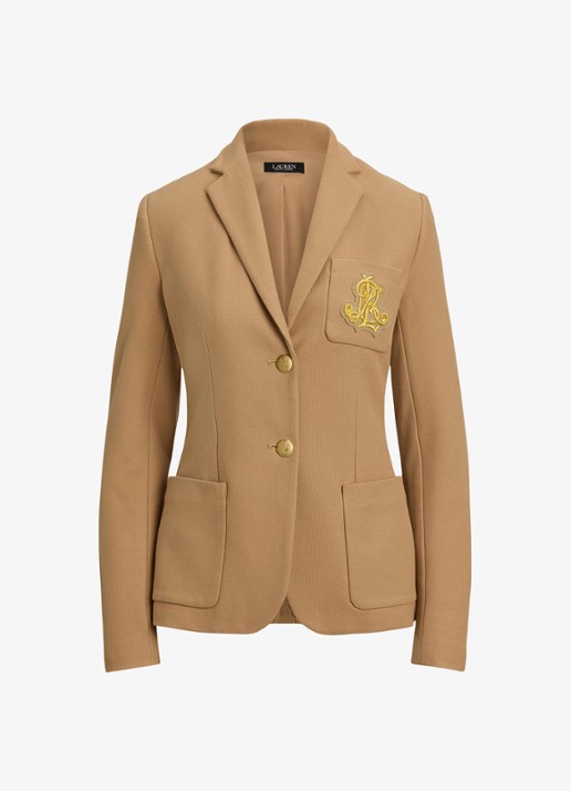 Ralph Lauren Blazer van piqué katoen met metallic logoborduring - voorkant 6 camel