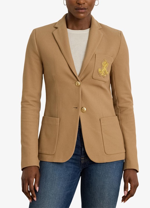 Ralph Lauren Blazer van piqué katoen met metallic logoborduring - detail 5 camel