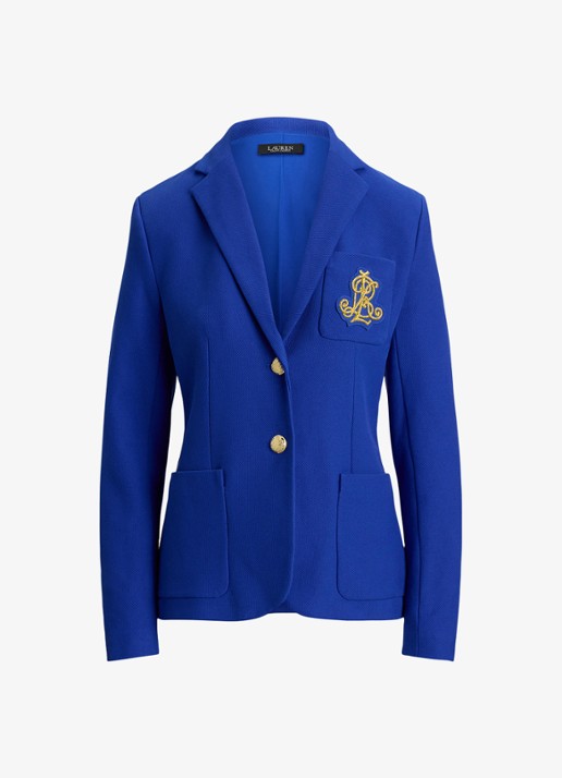 Ralph Lauren Blazer van piqué katoen met metallic logoborduring - voorkant cruise royal / blauw
