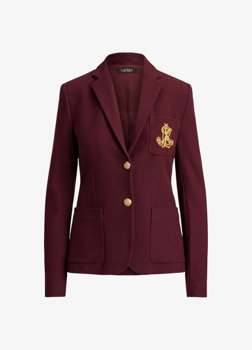 Ralph Lauren Blazer van piqué katoen met metallic logoborduring - voorkant 2 dark garnet / bordeauxrood