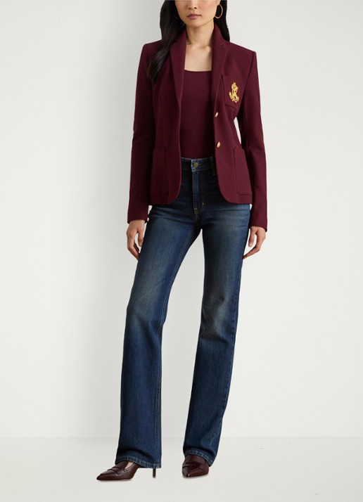 Ralph Lauren Blazer van piqué katoen met metallic logoborduring - voorkant 3 dark garnet / bordeauxrood