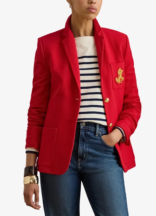 Ralph Lauren Blazer van piqué katoen met metallic logoborduring
