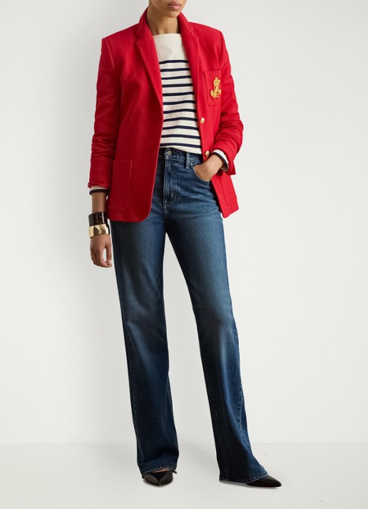 Ralph Lauren Blazer van piqué katoen met metallic logoborduring - voorkant 2 cruise red / rood