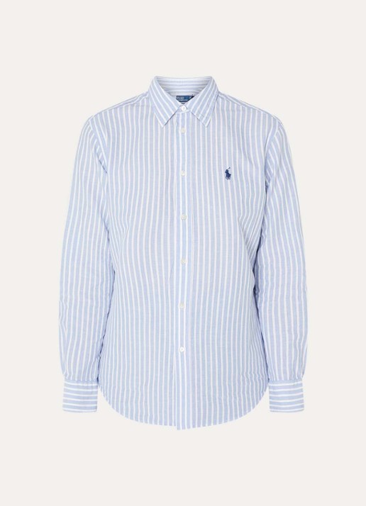 Ralph Lauren Blouse in linnenblend met streepprint - voorkant 3 lichtblauw