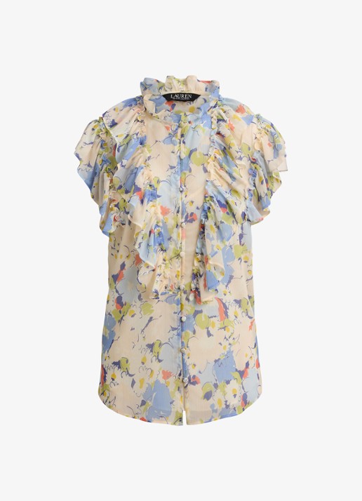 Ralph Lauren Blouse met bloemenprint en ruches - voorkant 3 blue multi-2wmg