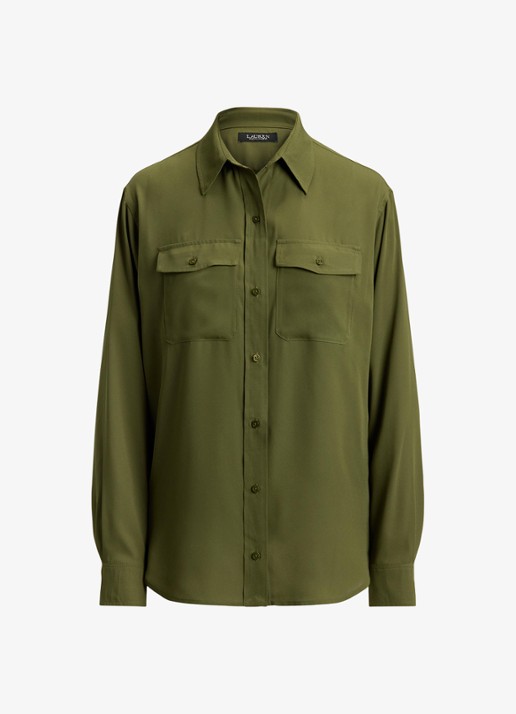 Ralph Lauren Blouse met borstzakken - voorkant olive grove / groen