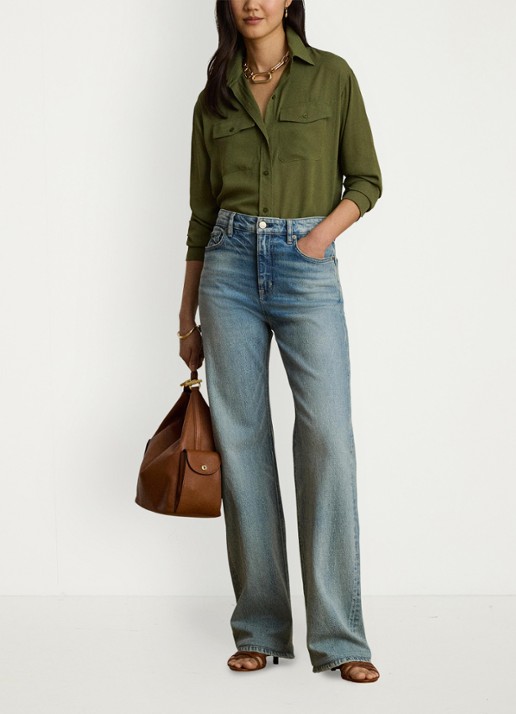 Ralph Lauren Blouse met borstzakken - voorkant 2 olive grove / groen