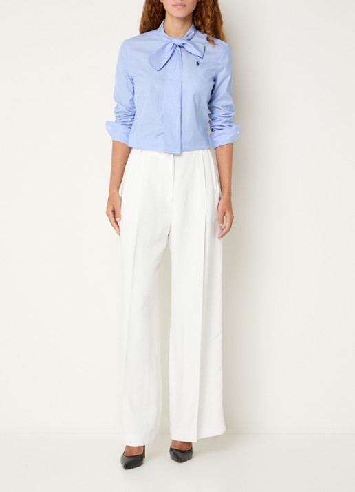 Ralph Lauren Blouse met logo en sjaalkraag - voorkant 2 blauwgrijs