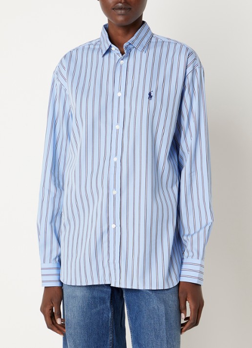 Ralph Lauren Blouse met logo en streepprint - detail 3 staalblauw