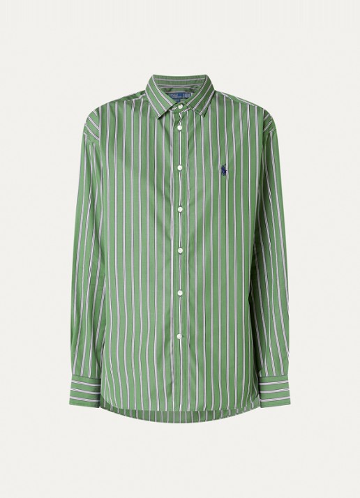 Ralph Lauren Blouse met logo en streepprint - voorkant lindegroen