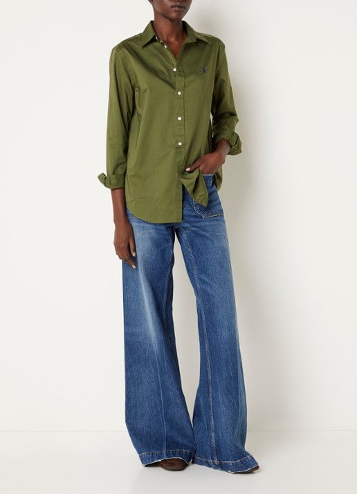 Ralph Lauren Blouse met logo - voorkant 2 mosgroen