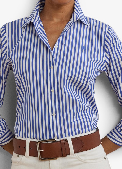Ralph Lauren Blouse met logoborduring en streepprint - detail 3 blauw