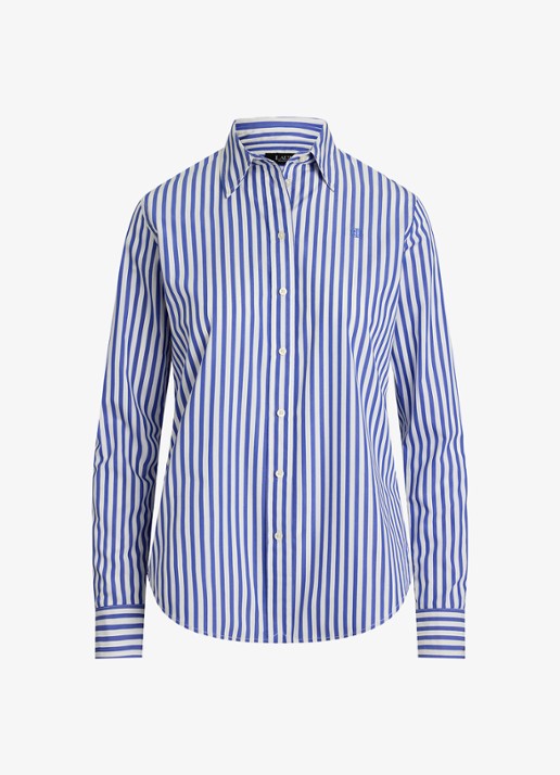 Ralph Lauren Blouse met logoborduring en streepprint - voorkant 4 blauw
