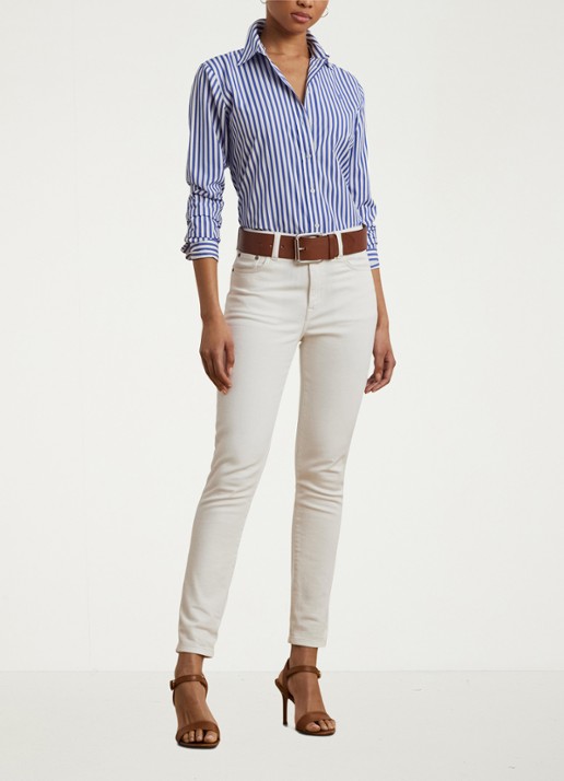 Ralph Lauren Blouse met logoborduring en streepprint - voorkant 5 blauw