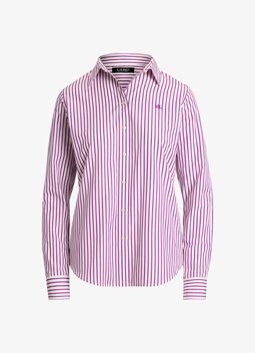 Ralph Lauren Blouse met logoborduring en streepprint - voorkant 4 paars