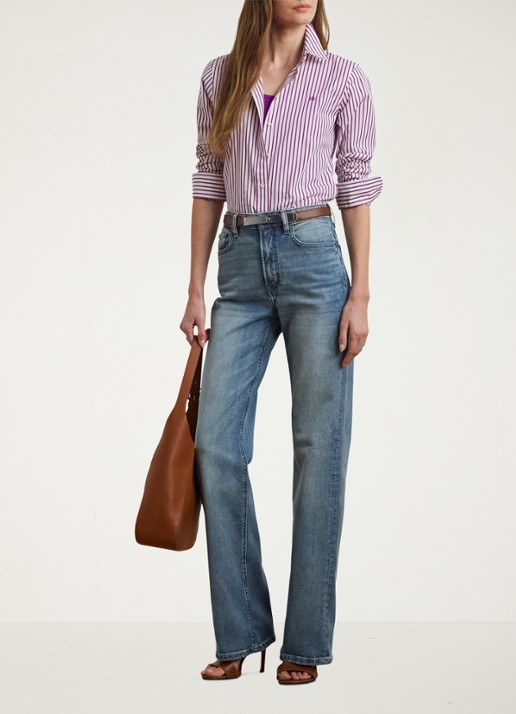 Ralph Lauren Blouse met logoborduring en streepprint - voorkant 5 paars