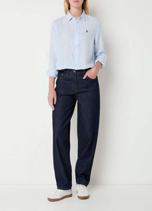 Ralph Lauren Blouse met logoborduring - voorkant 4 blauwgrijs