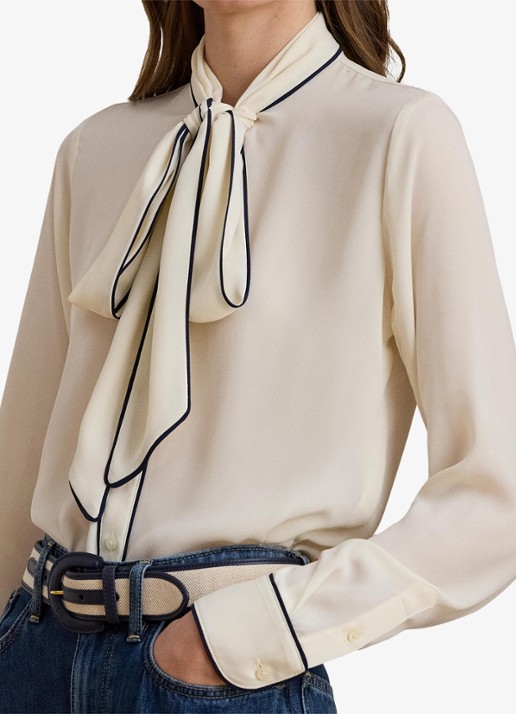 Ralph Lauren Blouse met sjaalkraag  - detail 5 gebroken wit