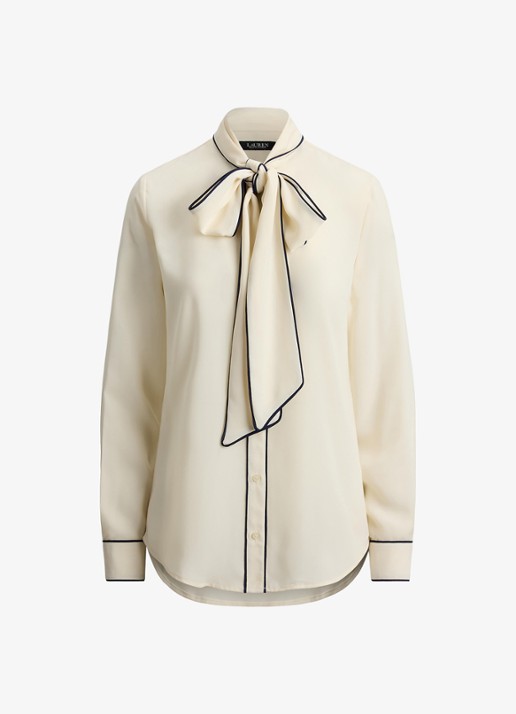 Ralph Lauren Blouse met sjaalkraag  - voorkant 2 gebroken wit