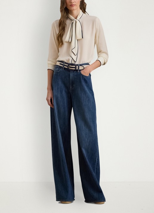 Ralph Lauren Blouse met sjaalkraag  - voorkant 3 gebroken wit