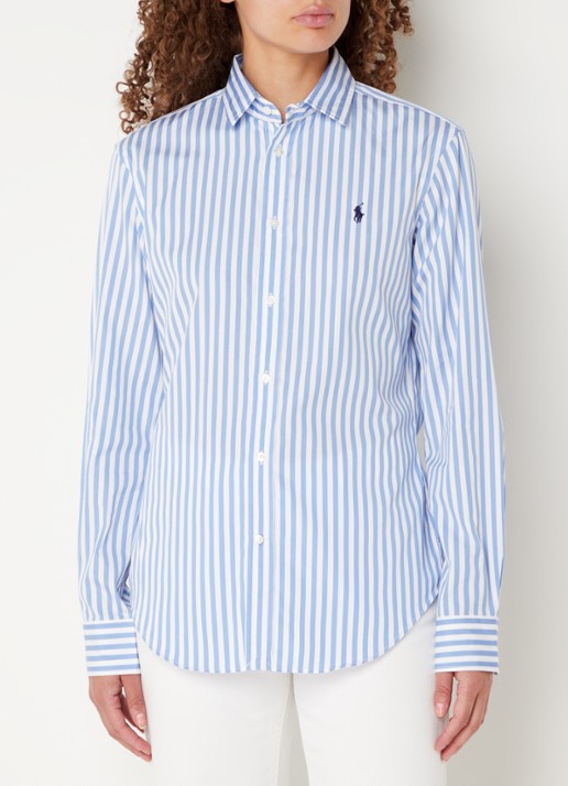 Ralph Lauren Blouse met streepprint en logoborduring - detail 3 lichtblauw