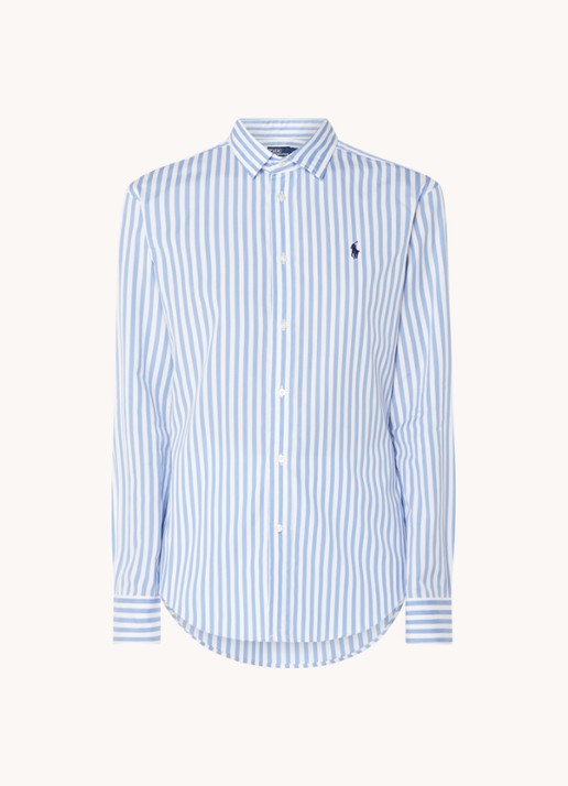 Ralph Lauren Blouse met streepprint en logoborduring - voorkant lichtblauw