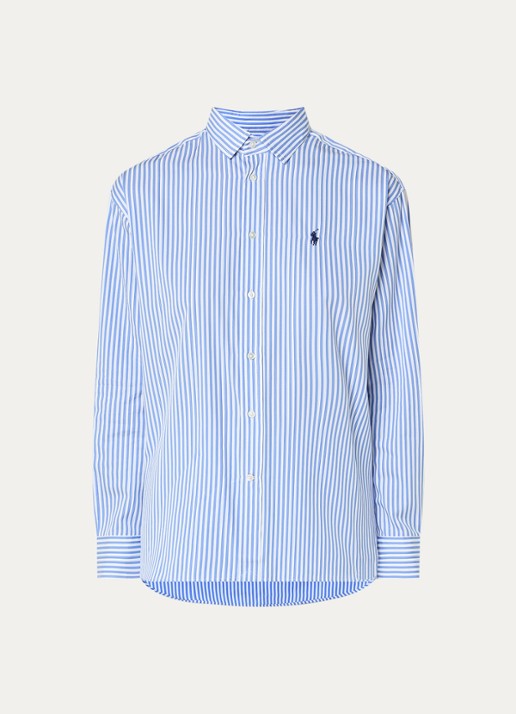 Ralph Lauren Blouse met streepprint en logoborduring - voorkant 3 blauwgrijs