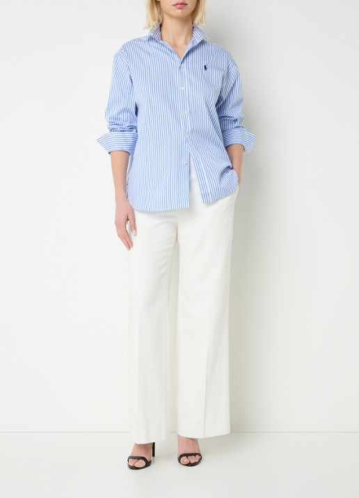 Ralph Lauren Blouse met streepprint en logoborduring - voorkant 4 blauwgrijs