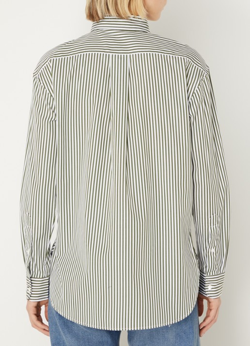 Ralph Lauren Blouse met streepprint en logoborduring - achterkant 4 legergroen