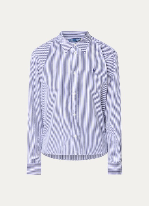 Ralph Lauren Blouse met streepprint en logoborduring - voorkant 2 donkerblauw