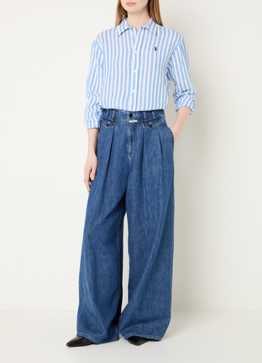 Ralph Lauren Blouse met streepprint en logoborduring - voorkant 3 blauw