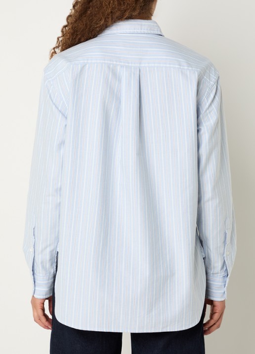 Ralph Lauren Blouse met streepprint en logoborduring - achterkant 4 lichtblauw