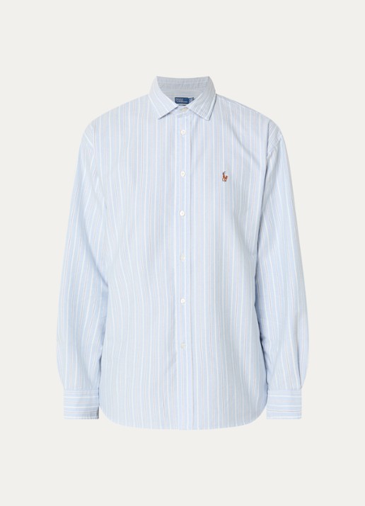 Ralph Lauren Blouse met streepprint en logoborduring - voorkant lichtblauw