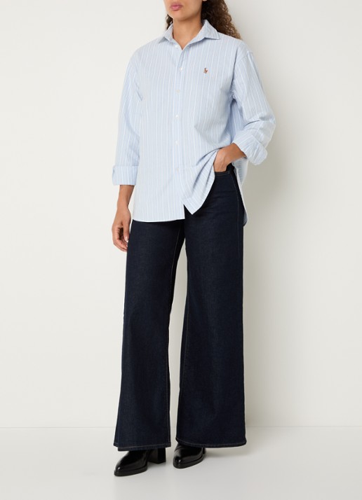 Ralph Lauren Blouse met streepprint en logoborduring - voorkant 2 lichtblauw