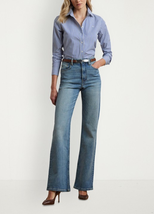 Ralph Lauren Blouse met streepprint en logoborduring - voorkant 2 blauw