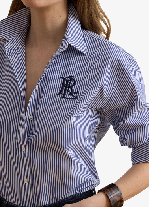 Ralph Lauren Blouse met streepprint en logoborduring - detail 3 blue / blauw