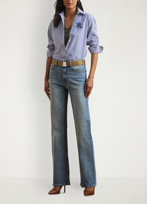 Ralph Lauren Blouse met streepprint en logoborduring - voorkant 5 blue / blauw