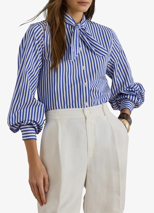 Ralph Lauren Blouse met streepprint en sjaalkraag