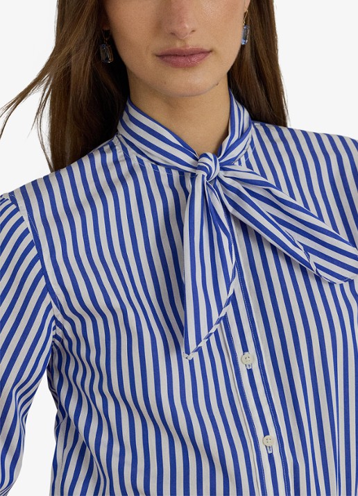 Ralph Lauren Blouse met streepprint en sjaalkraag - detail 5 blue / blauw