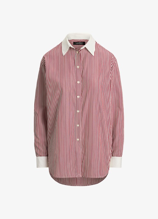 Ralph Lauren Blouse met streepprint  - voorkant bordeauxrood