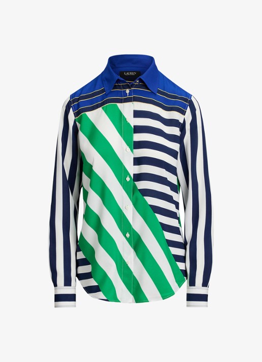 Ralph Lauren Blouse met streepprint - voorkant 4 navy / donkerblauw