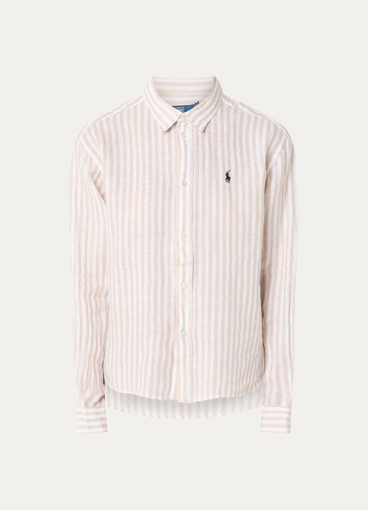 Ralph Lauren Blouse van chambray met logo - voorkant beige