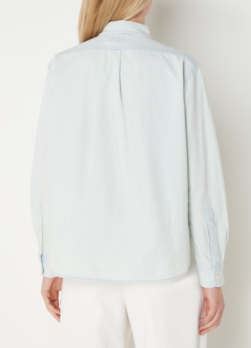 Ralph Lauren Blouse van chambray met logo - achterkant 4 lichtblauw