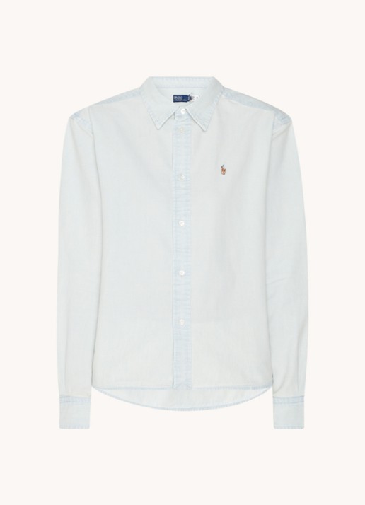 Ralph Lauren Blouse van chambray met logo - voorkant lichtblauw