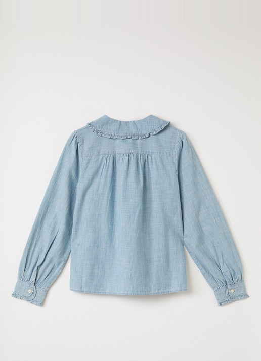 Ralph Lauren Blouse van chambray met logo - voorkant 3 indigo