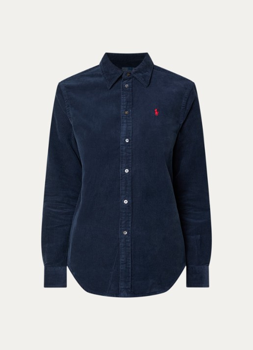 Ralph Lauren Blouse van corduroy met logoborduring - voorkant donkerblauw