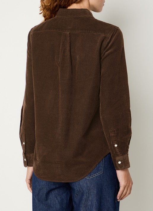 Ralph Lauren Blouse van corduroy met logoborduring - achterkant 3 donkerbruin